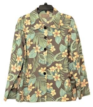 Life Style Woman Tropical Floral Button Up Shirt Jacket Shacket 1X